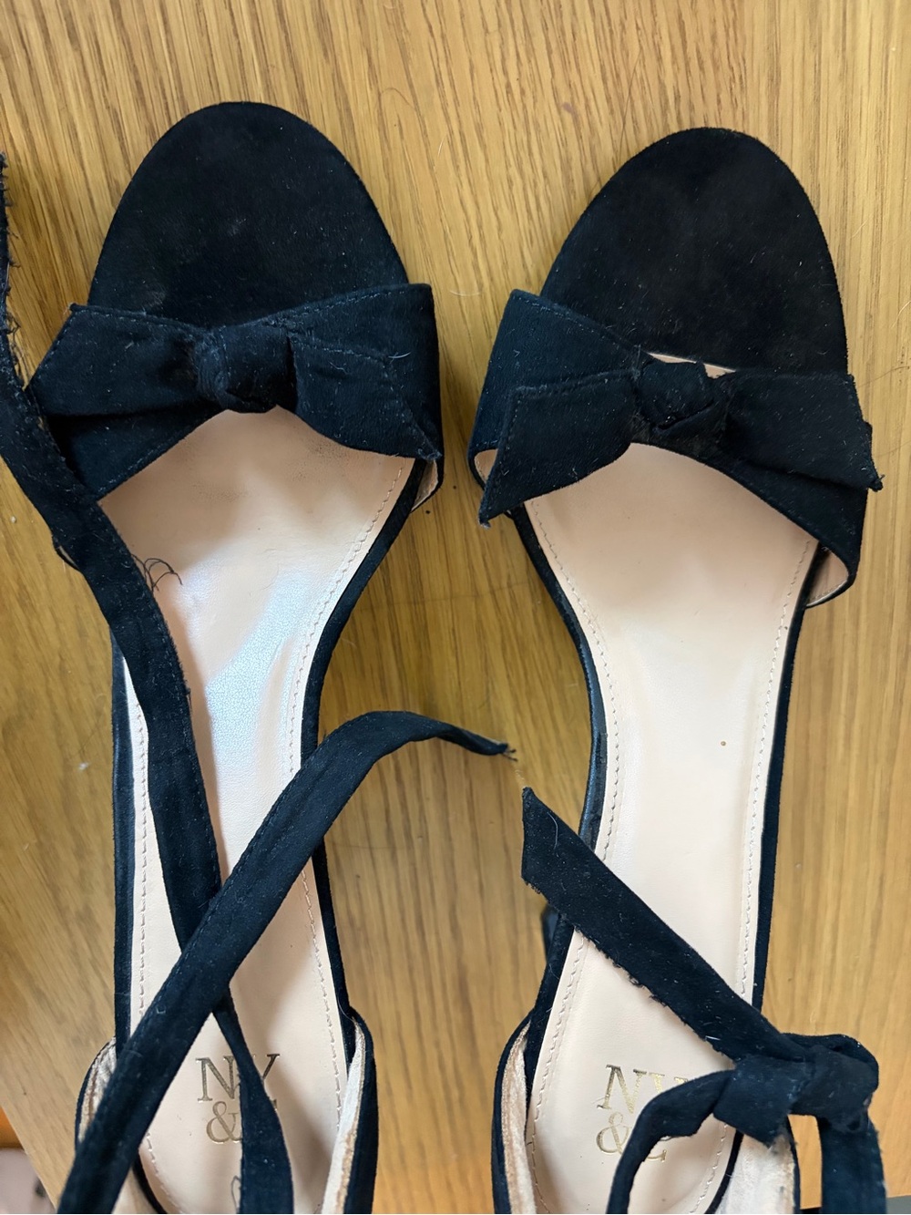 New York & Company Black Suede Bow Ankle-Tie Sandals